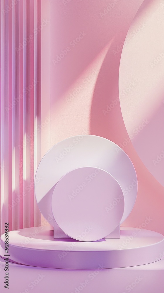 Aufkleber Soft pink and purple elements create a calming atmosphere with simple geometric forms placed thoughtfully in a serene environment