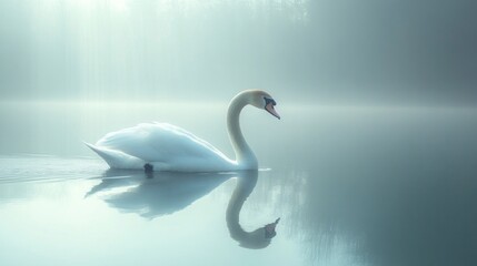 Elegant Swan in a Misty Morning