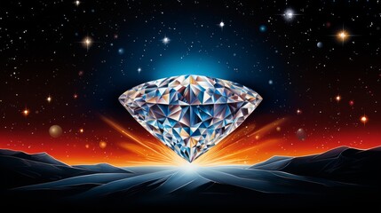 Big dazzling round cut diamond diamond on a black space background. Neural network ai generated art