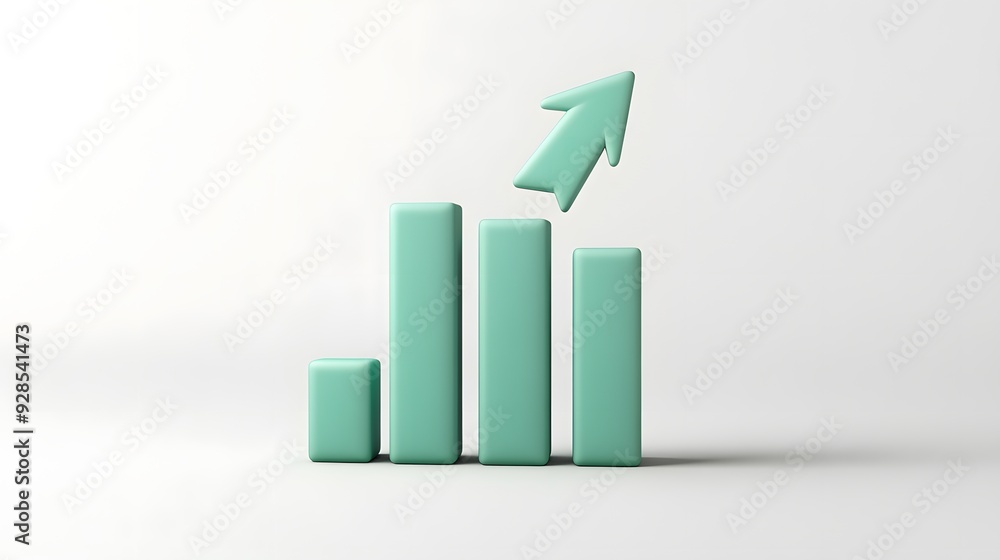 Poster minimalist bar graph with an upward arrow symbolizing growth, success, and progress in business on a