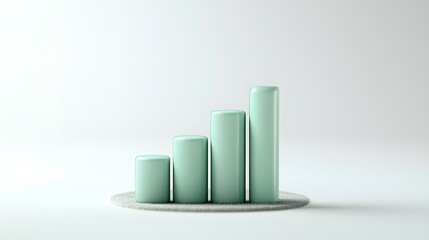 Minimalistic 3D bar chart with pastel colors on white background, illustrating a rising trend or data growth concept.