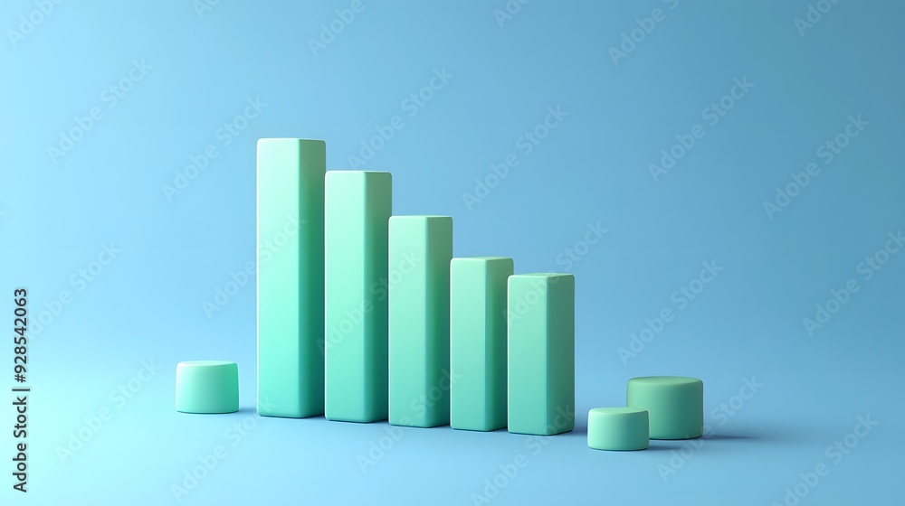 Poster minimalistic bar graph with rising columns on blue background, perfect for business and data present