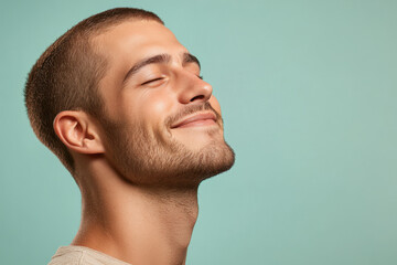 Fototapeta premium A close up of a man's face with his eyes closed