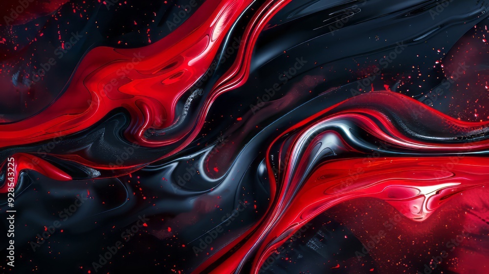 Poster dynamic red and black abstract background with bold color contrast and fluid shapes
