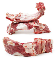 Raw spare ribs on white background 
