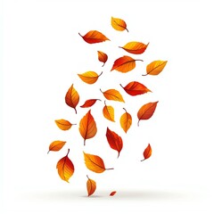 Autumn leaves falling in a swirl against a white background.