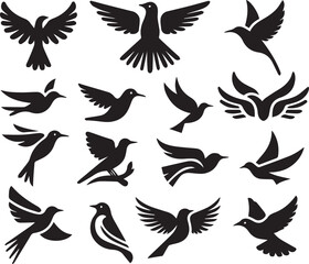 bird black vector set, birds black silhouette vector,