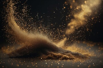 Golden Dust Explosion on Black Background