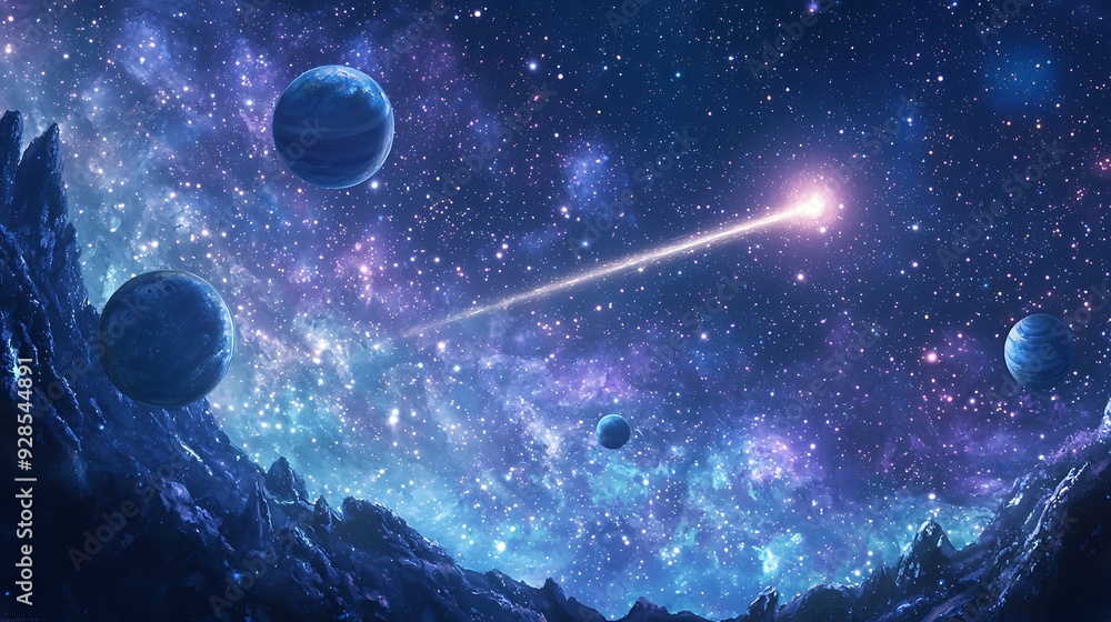 Canvas Prints starry sky with planets and comet