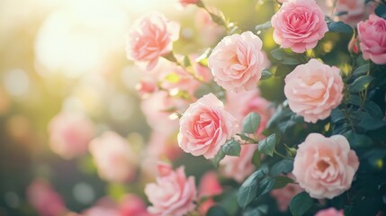 Soft Pink Roses in Sunlight