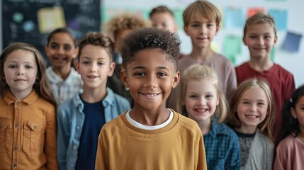 Obraz premium Happy_diverse_junior_school_students_children_group_