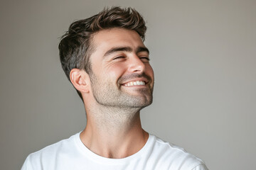 Obraz premium A close up of a man's face with his eyes closed