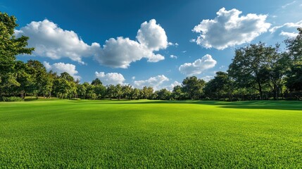 Fototapeta premium Serene Green Meadow Under a Blue Sky