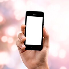 Human hand holding smart phone with a blank screen
