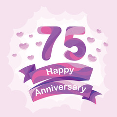 75 years anniversary vector icon logo greeting card design element with love for 75th anniversary
