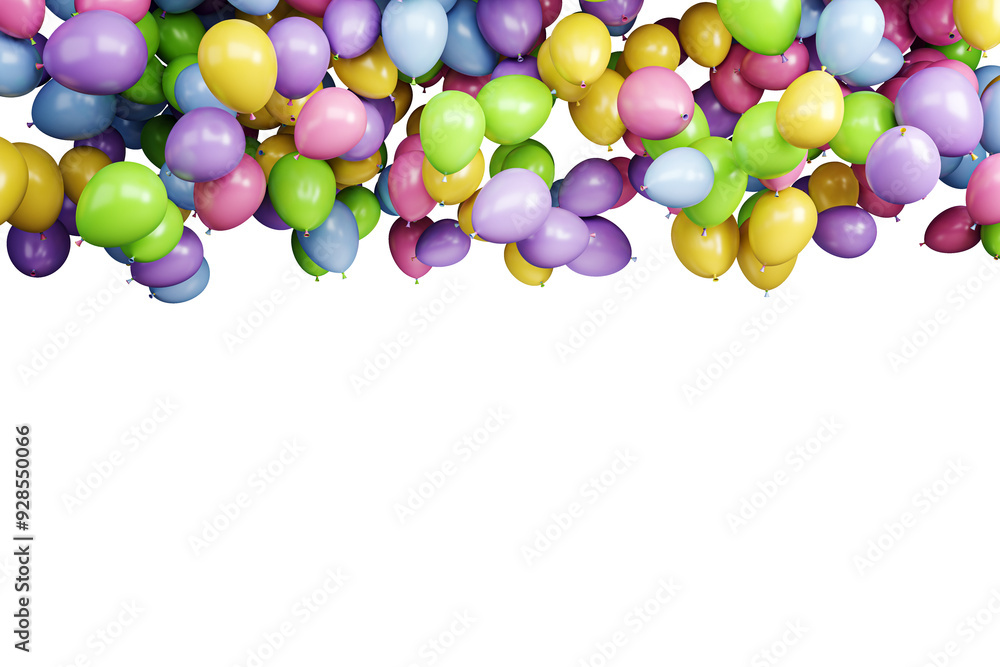 Aufkleber A collection of colorful balloons floating at the top on a white background. 3D Rendering. Concept of celebration and festive decoration