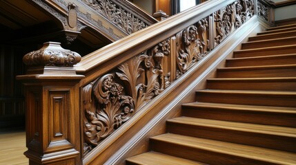 Obraz premium Intricately Carved Wooden Staircase
