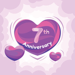 7 years anniversary vector icon logo greeting card design element with love for 7th anniversary