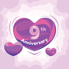 9 years anniversary vector icon logo greeting card design element with love for 9th anniversary
