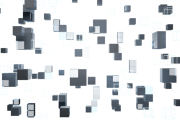 Floating gray and white cubes in various positions on a white background. Abstract design. Concept of modern technology. 3D Rendering