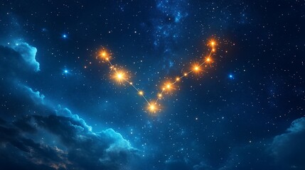 Fototapeta premium Night sky showing the Taurus constellation illuminated by stars above serene clouds