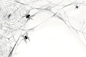 クモの巣の迷宮。複雑な網模様とクモの白黒イラスト