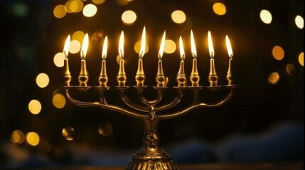 Fototapeta premium Hanukkah menorah candles background illustration generated by ai