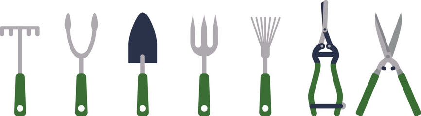 Gardening tools icon set. Soil work equipment