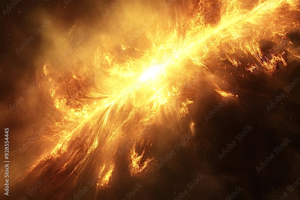 Poster energy from the center of a galaxy is exploding and creating light