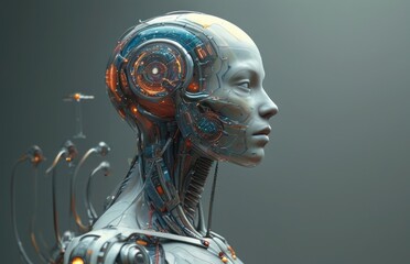 Close-up of a robot head made of wires