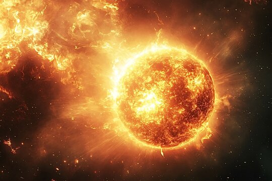 The sun is releasing a huge coronal mass ejection, a powerful stream of energy that can impact earth. Magnetic storm - Powered by Adobe