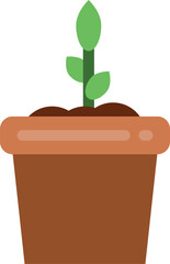 Flowerpot with growing seedling in soil color icon