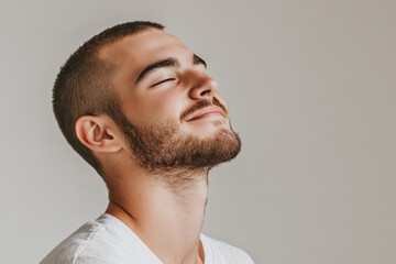 Obraz premium A close up of a man's face with his eyes closed