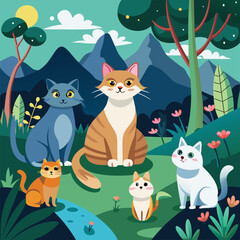 Naklejka premium cat landscape illustration