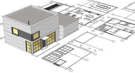 house architectural project sketch 3d illustration	
