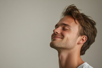 Obraz premium A close up of a man's face with his eyes closed