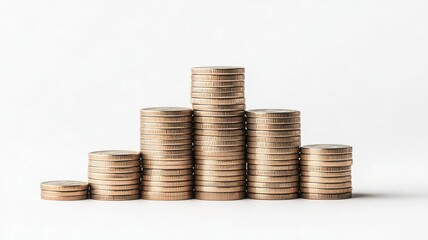 Coin stacks arranged in a pyramid, symbolizing financial stability, 3D illustration