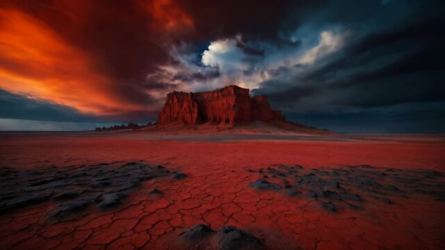 Red, barren land on a planet