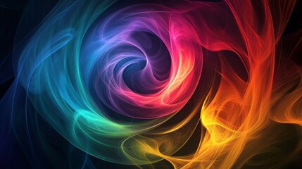 Obraz premium colorful smoke swirling in a spiral on a black background, capturing abstract design and dynamic flow of energy