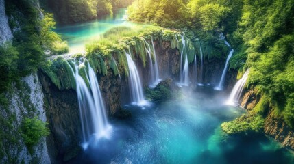 Stunning Waterfall in Lush Green Forest