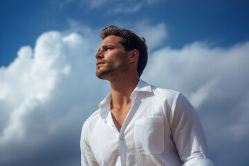 Image of handsome man afterlife in paradise generative AI concept