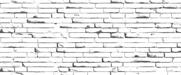 Vector black and white brick wall background, distressed overlay texture of old brickwork, grunge transparent background.