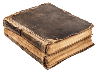 Obraz premium Old leather-bound book with worn edges and spine, cut out - stock png.