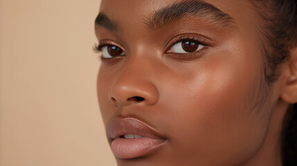 Fototapeta premium Close-Up of Woman with Smooth, Glowing Skin and Natural Beauty