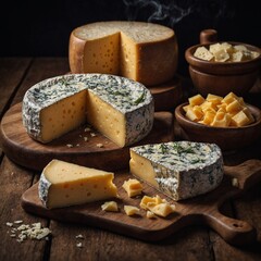 Relish in the richness of handcrafted cheeses with a beautifully arranged cheese platter showcasing diverse and delectable options for tasting