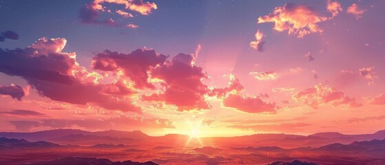 Vibrant Sunset Sky in Desert Oasis - Ideal for Travel and Adventure Concepts