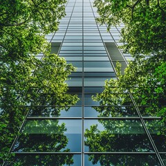 Residential complex featuring energy-efficient multifamily homes adorned with verdant green balconies, rooftop gardens, and integrated solar panel systems, exemplifying sustainable urban living.