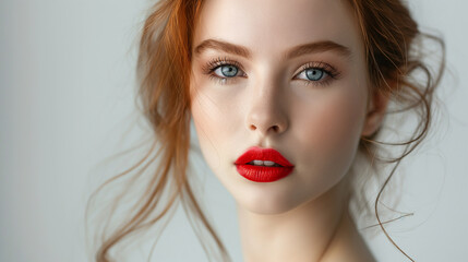 Fototapeta premium ortrait of a Woman with Vibrant Red Lipstick and Fiery Hair
