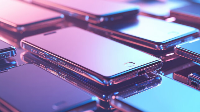 A pile of cell phones, The scene is full of vitality with strong lighting effects