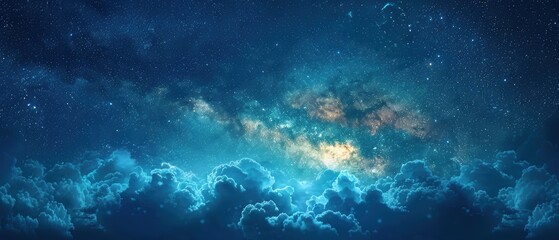 Fototapeta premium Enchanted Starry Night Sky with Milky Way and Clouds - Ideal for Stargazing and Space Themes